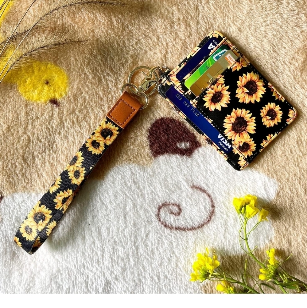 Sunflower Print Card Holder with Wrist Strap